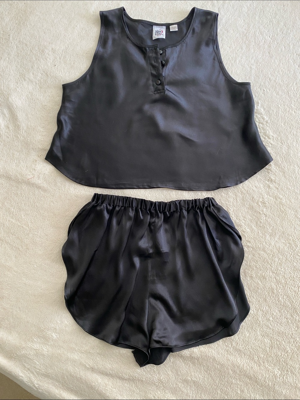 Satin Black Two-Piece Sleep Tank & Shorts by